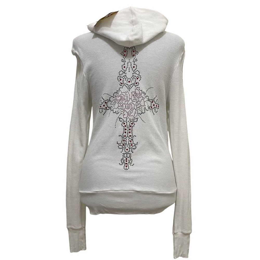 Vintage Y2K Bejeweled Susan Fixel Hooded Top One Size Swarovski Rhinestone Cross
